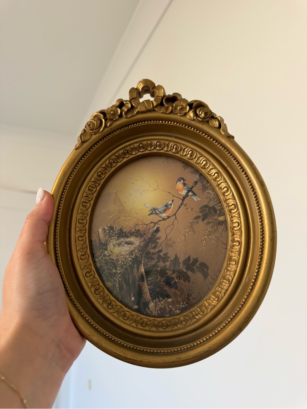 Homco Ornate Plastic Gold Wall Frame with Bird Print